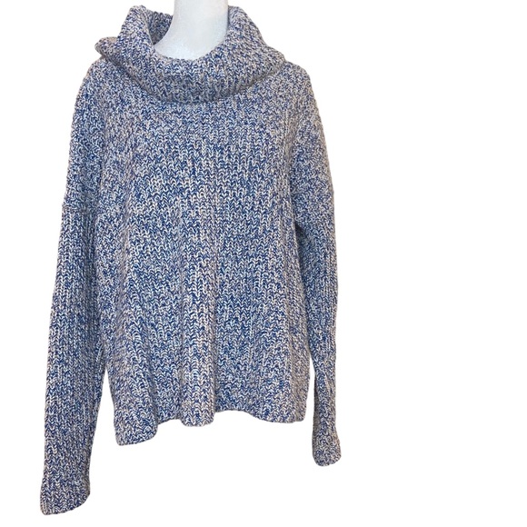 XL Land’s End Blue & Cream, Tan comfy bulky sweater with oversized collar - Picture 1 of 8